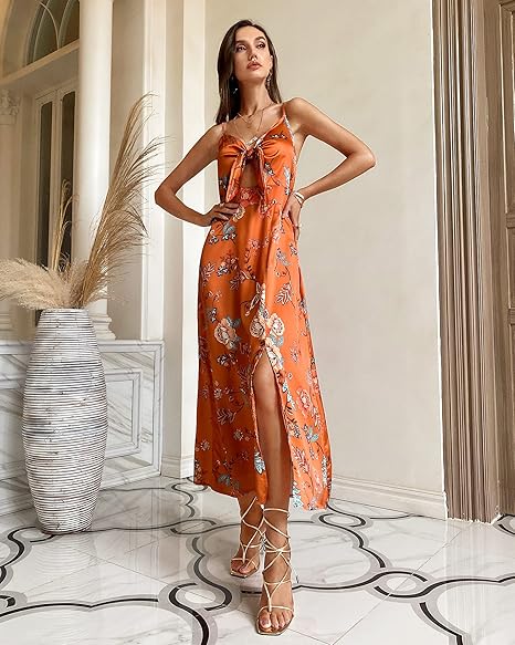 Kvinnors spaghetti-band midi satinklänning